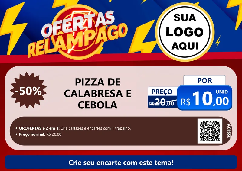 Modelo de Cartaz para Cartaz A4 Horizontal com o tema Ofertas Relâmpago para Pizzaria