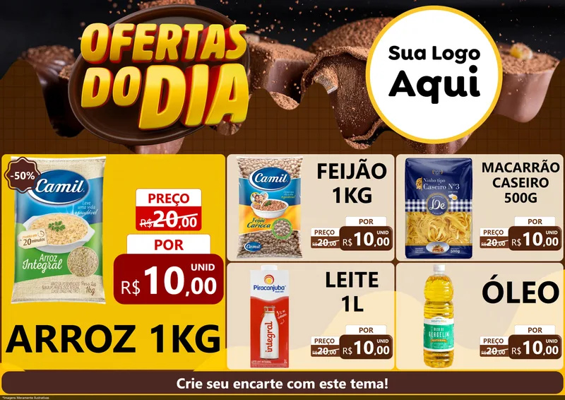 Modelo de Encarte para Encarte A4 Horizontal com o tema Ofertas do Dia para Supermercado