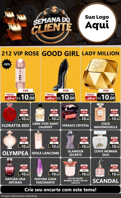 Modelo de Encarte para Encarte Grande com o tema Semana do Cliente para Perfumes