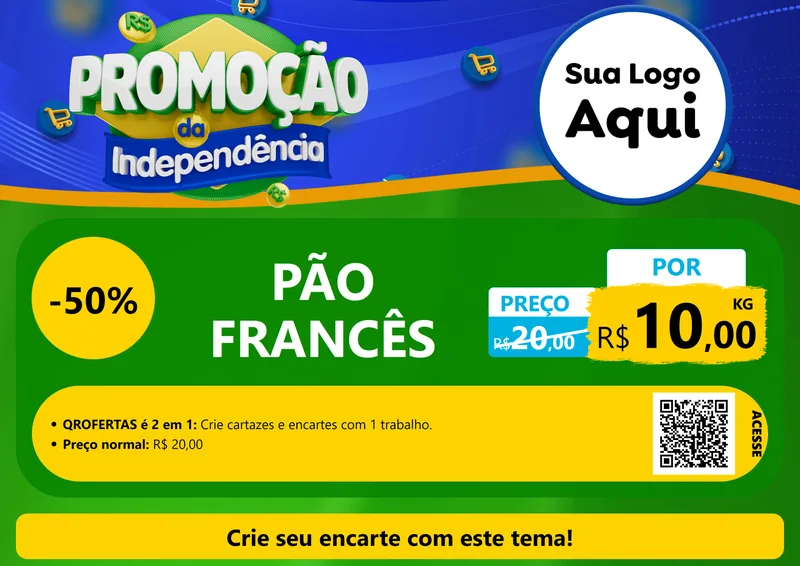 Modelo de Cartaz para Cartaz A4 Horizontal com o tema Promoção da Independência para Padaria