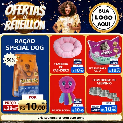 Modelo de Rede Social para Feed Facebook com o tema Ofertas de Réveillon para Pet Shop