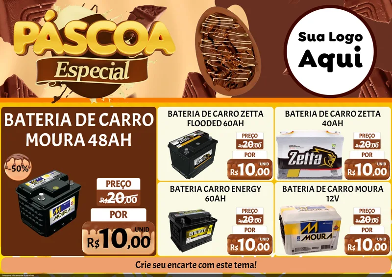 Modelo de Encarte para Encarte A4 Horizontal com o tema Páscoa Especial para Baterias Elétricas