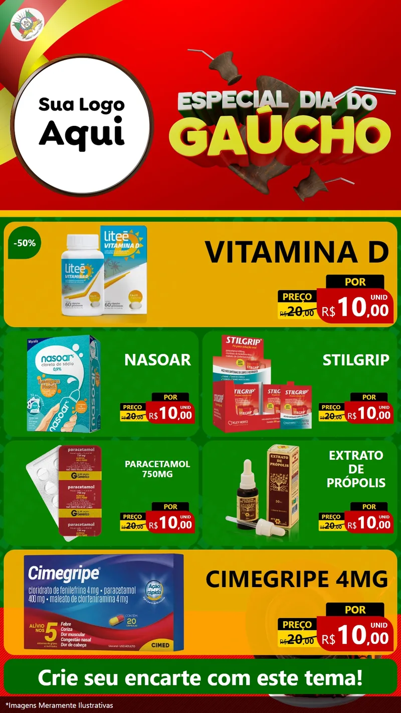 Modelo de TV para TV Vertical com o tema Especial Dia do Gaúcho para Farmácia