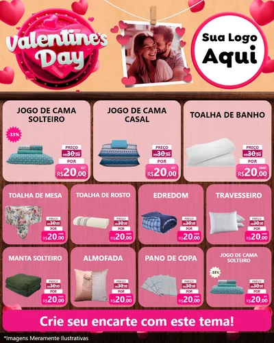 Modelo de Rede Social para Feed Instagram com o tema Valentine's Day para Cama, Mesa e Banho