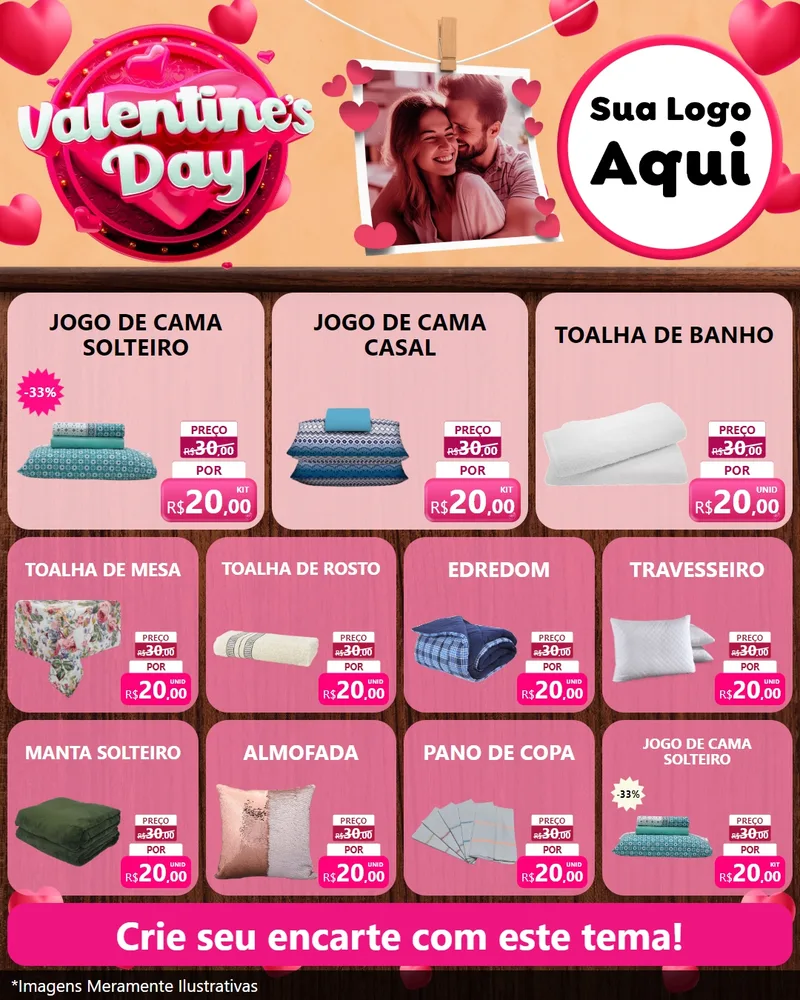 Modelo de Rede Social para Feed Instagram com o tema Valentine's Day para Cama, Mesa e Banho