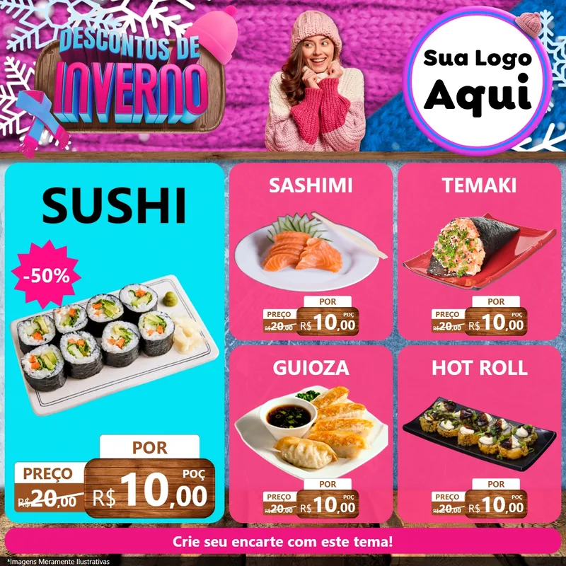 Modelo de Rede Social para Feed Facebook com o tema Descontos de Inverno para Comida japonesa