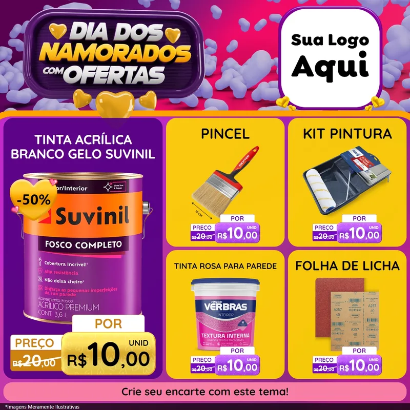 Modelo de Rede Social para Feed Facebook com o tema Dia Dos Namorados Com Ofertas para Tintas e Ferramentas