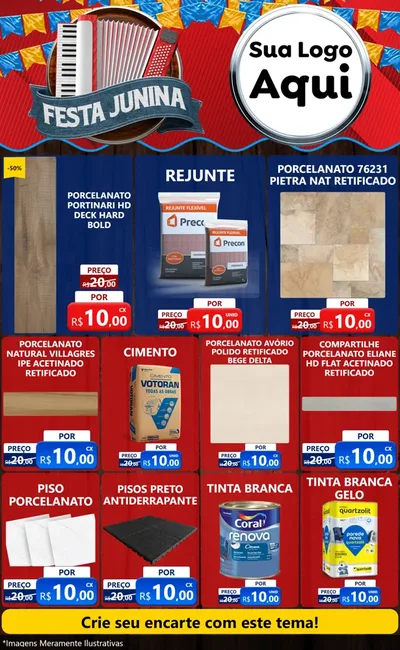 Modelo de Encarte para Encarte Grande com o tema Festa Junina para Pisos e revestimentos