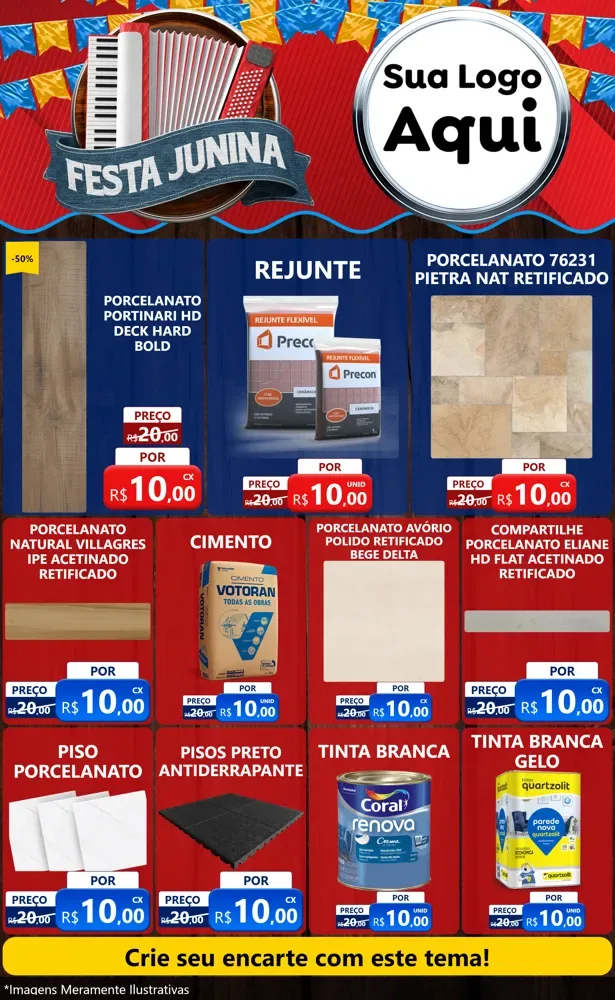 Modelo de Encarte para Encarte Grande com o tema Festa Junina para Pisos e revestimentos