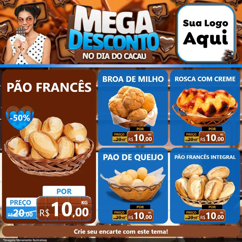 Modelo de Rede Social para Feed Facebook com o tema Mega Desconto no Dia do Cacau para Padaria