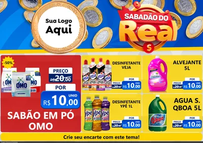 Modelo de Encarte para Encarte A4 Horizontal com o tema Sabadão do Real para Produtos de Limpeza