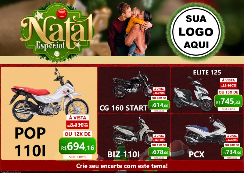 Modelo de Encarte para Encarte A4 Horizontal com o tema Natal Especial para Concessionaria de Motos