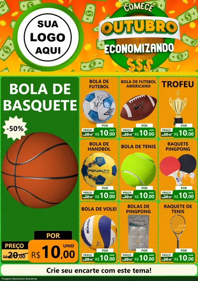 Modelo de Encarte para Encarte A4 Vertical com o tema Comece Outubro Economizando para Artigos Esportivos