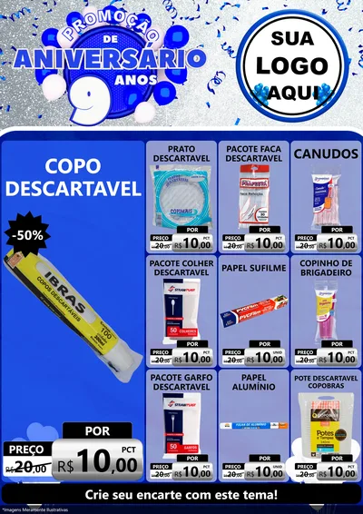 Modelo de Encarte para Encarte A4 Vertical com o tema Promoção de Aniversário - 9 Anos para Embalagens