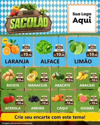 Modelo de Rede Social para Feed Instagram com o tema Mega Sacolão para Hortifrúti