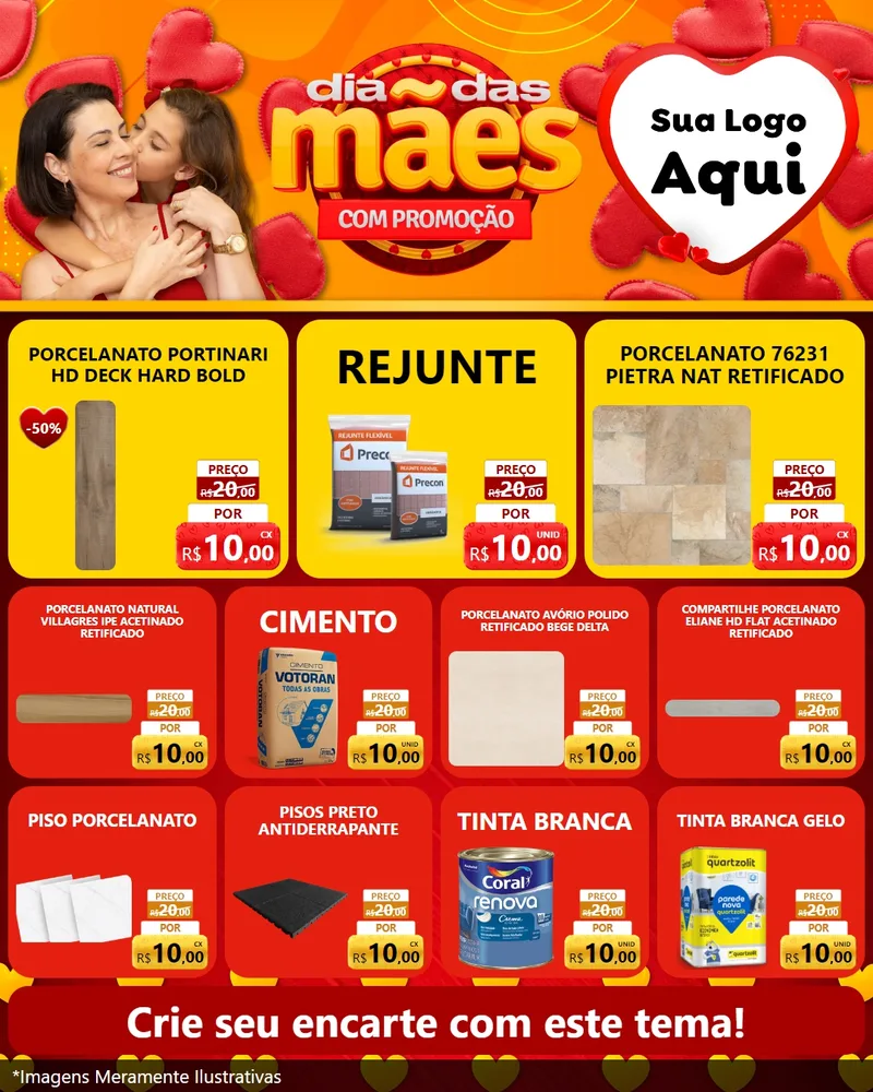 Modelo de Rede Social para Feed Instagram com o tema Dia das Mães com Promoção para Pisos e revestimentos