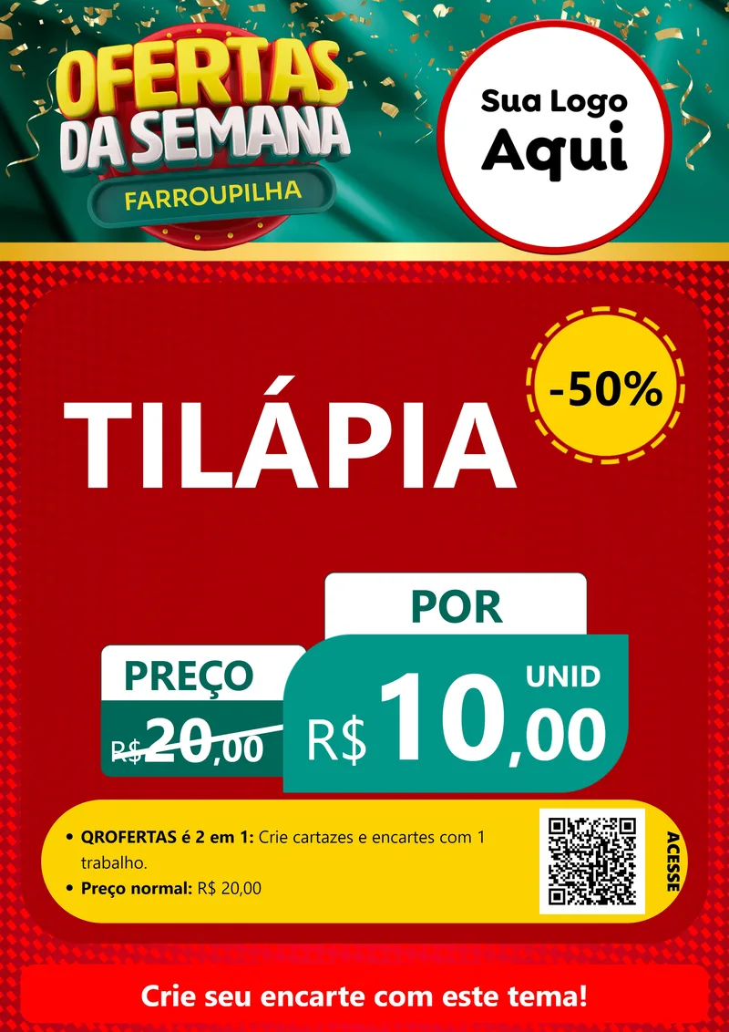 Modelo de Cartaz para Cartaz A4 Vertical com o tema Ofertas da Semana Farroupilha para Peixaria