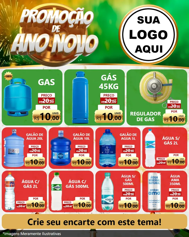 Modelo de Rede Social para Feed Instagram com o tema Promoção de Ano Novo para Água e gás