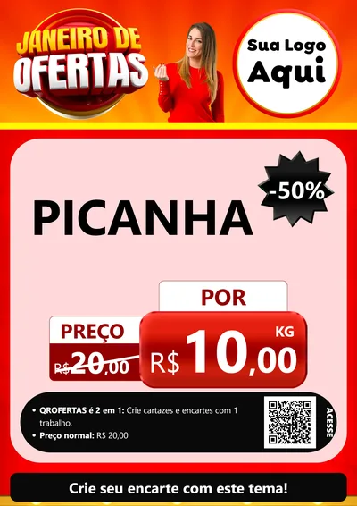 Modelo de Cartaz para Cartaz A4 Vertical com o tema Janeiro de Ofertas para Açougue