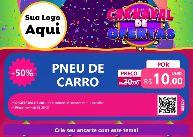 Modelo de Cartaz para Cartaz A4 Horizontal com o tema Carnaval de Ofertas para Auto peças