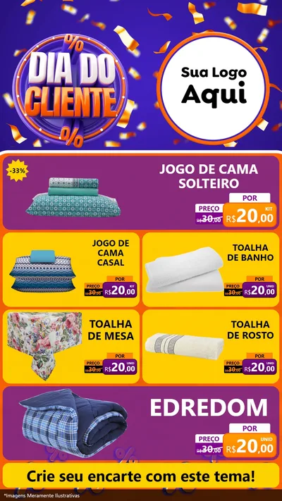 Modelo de TV para TV Vertical com o tema Dia do Cliente para Cama, Mesa e Banho
