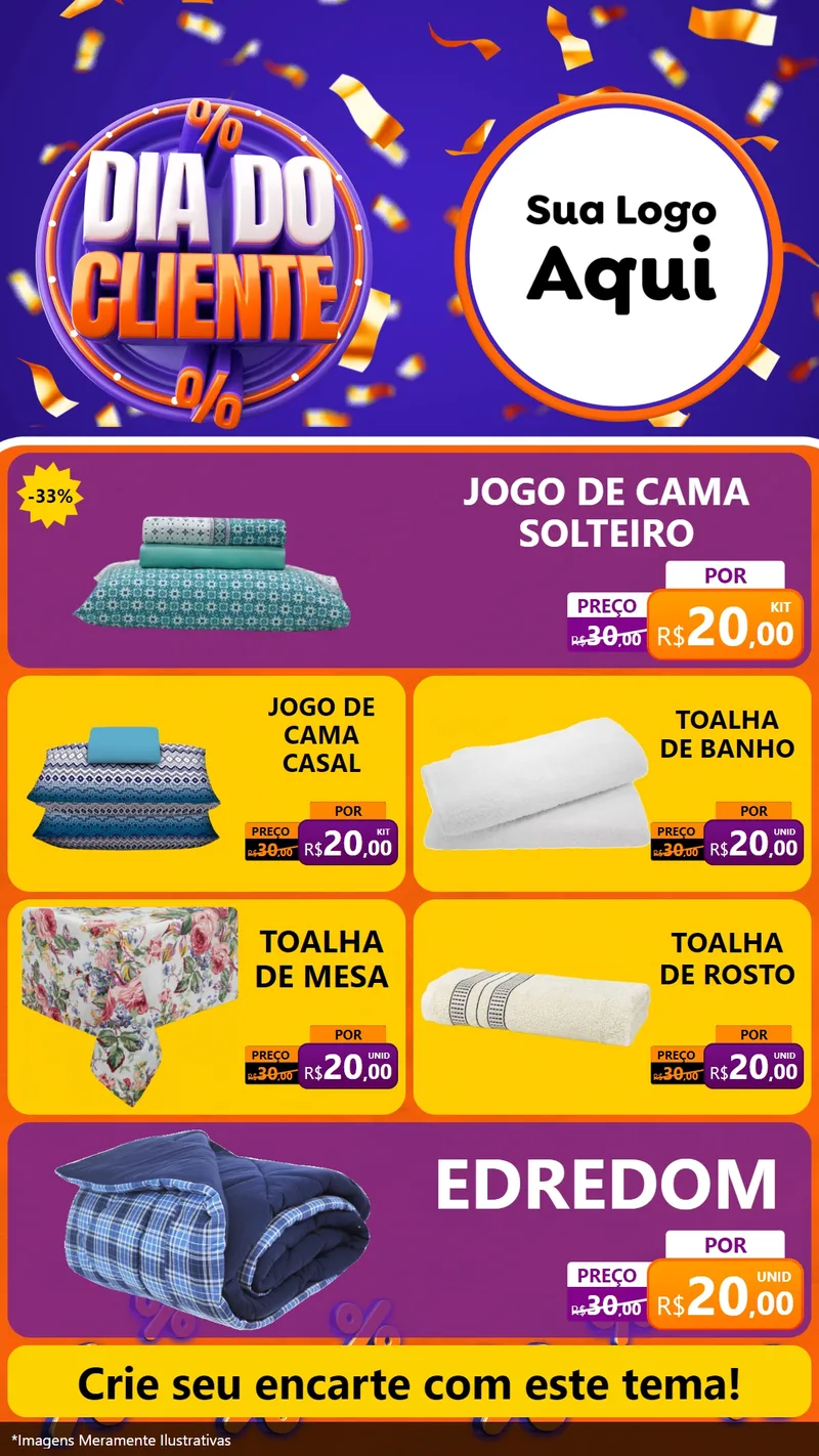 Modelo de TV para TV Vertical com o tema Dia do Cliente para Cama, Mesa e Banho