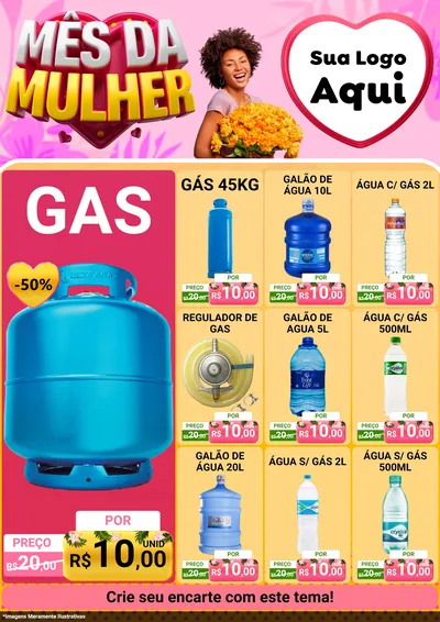 Modelo de Encarte para Encarte A4 Vertical com o tema Mês da Mulher para Água e gás