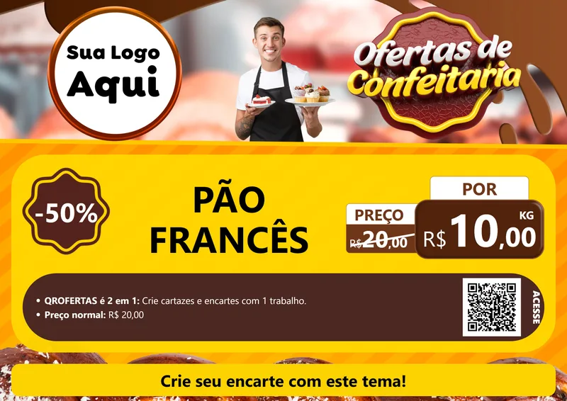 Modelo de Cartaz para Cartaz A4 Horizontal com o tema Ofertas de Confeitaria para Padaria