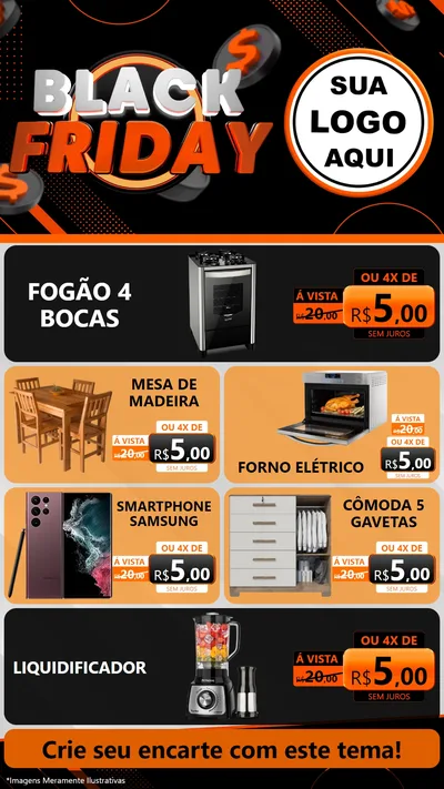 Modelo de TV para TV Vertical com o tema Black Friday para Móveis e Eletro