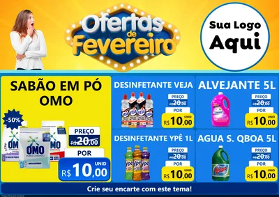 Modelo de Encarte para Encarte A4 Horizontal com o tema Ofertas de Fevereiro para Produtos de Limpeza