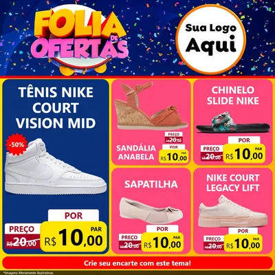 Modelo de Rede Social para Feed Facebook com o tema Folia de Ofertas para Calçados