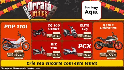 Modelo de TV para TV Horizontal com o tema Arraiá de Ofertas - Junina para Concessionaria de Motos
