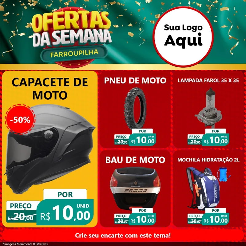 Modelo de Rede Social para Feed Facebook com o tema Ofertas da Semana Farroupilha para Moto peças