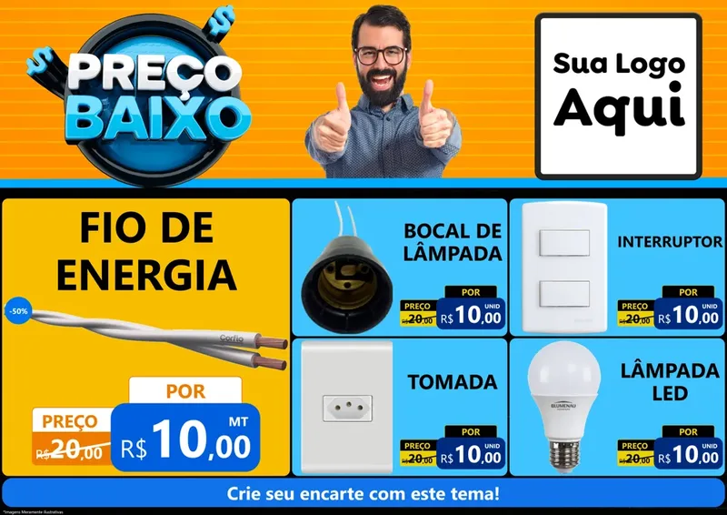 Modelo de Encarte para Encarte A4 Horizontal com o tema Preço Baixo para Materiais Elétricos