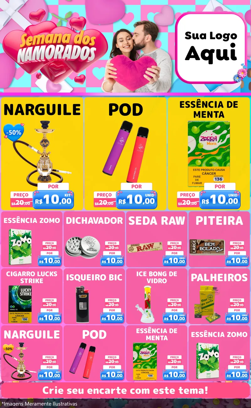 Modelo de Encarte para Encarte Grande com o tema Semana dos Namorados para Tabacaria
