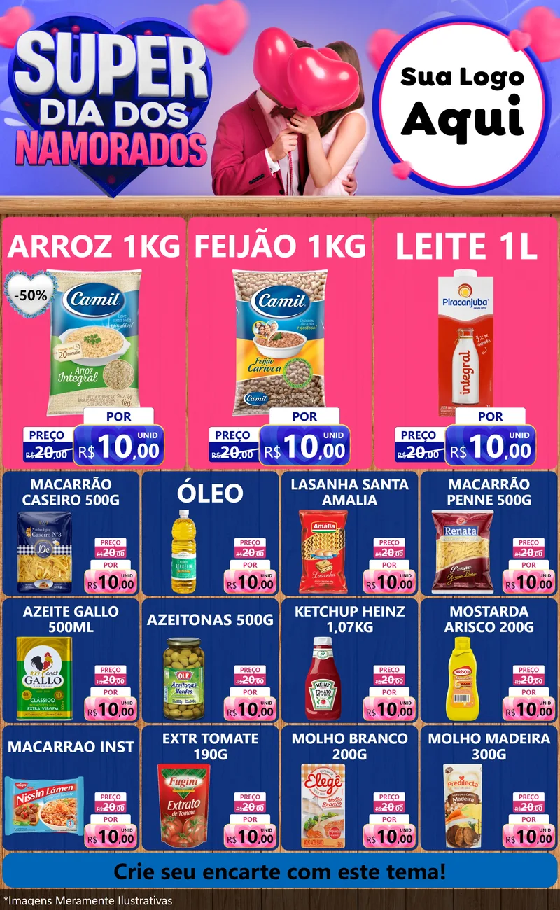 Modelo de Encarte para Encarte Grande com o tema Super Dia dos Namorados para Supermercado