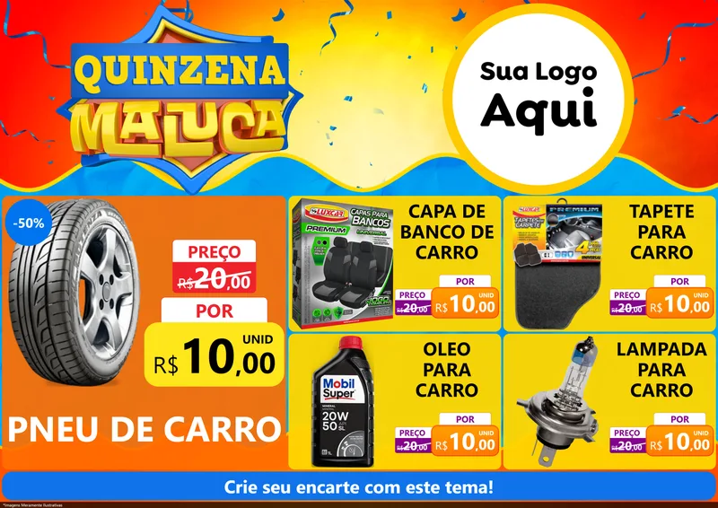 Modelo de Encarte para Encarte A4 Horizontal com o tema Quinzena Maluca para Auto peças