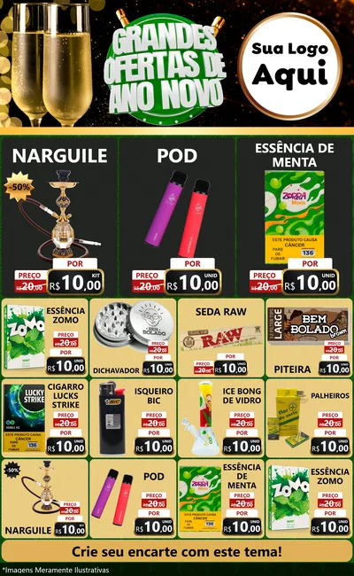 Modelo de Encarte para Encarte Grande com o tema Grandes Ofertas de Ano Novo para Tabacaria