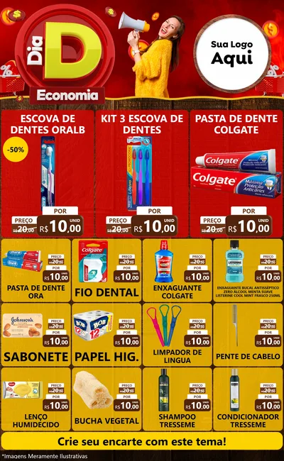 Modelo de Encarte para Encarte Grande com o tema Dia D Economia para Higiene Pessoal
