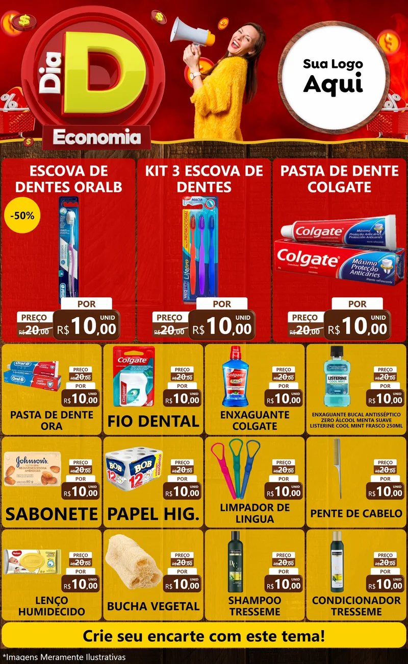Modelo de Encarte para Encarte Grande com o tema Dia D Economia para Higiene Pessoal
