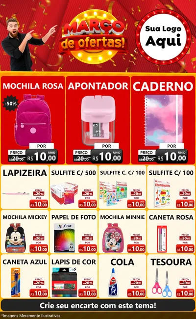 Modelo de Encarte para Encarte Grande com o tema Março de Ofertas! para Papelaria