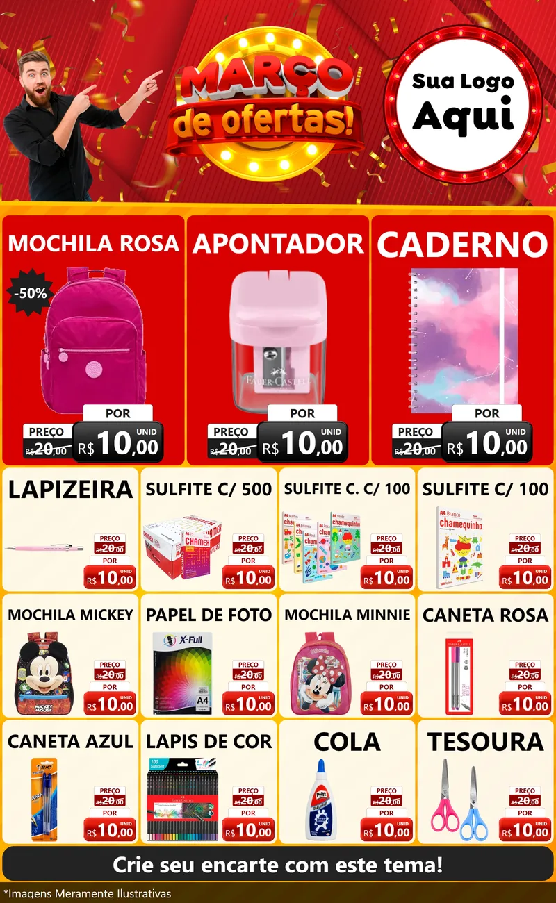 Modelo de Encarte para Encarte Grande com o tema Março de Ofertas! para Papelaria