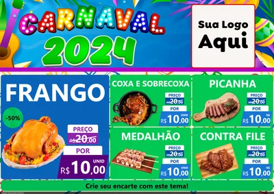 Modelo de Encarte para Encarte A4 Horizontal com o tema Carnaval 2027 para Assados