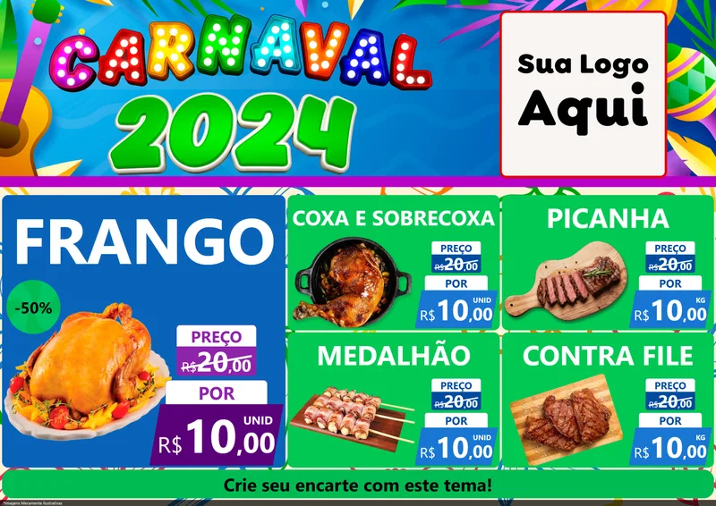 Modelo de Encarte para Encarte A4 Horizontal com o tema Carnaval 2027 para Assados