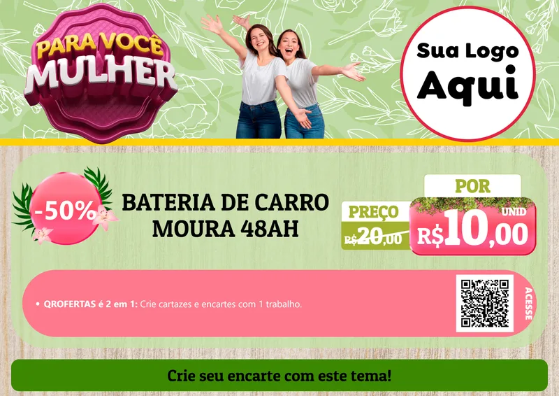 Modelo de Cartaz para Cartaz A4 Horizontal com o tema Para Você Mulher para Baterias Elétricas