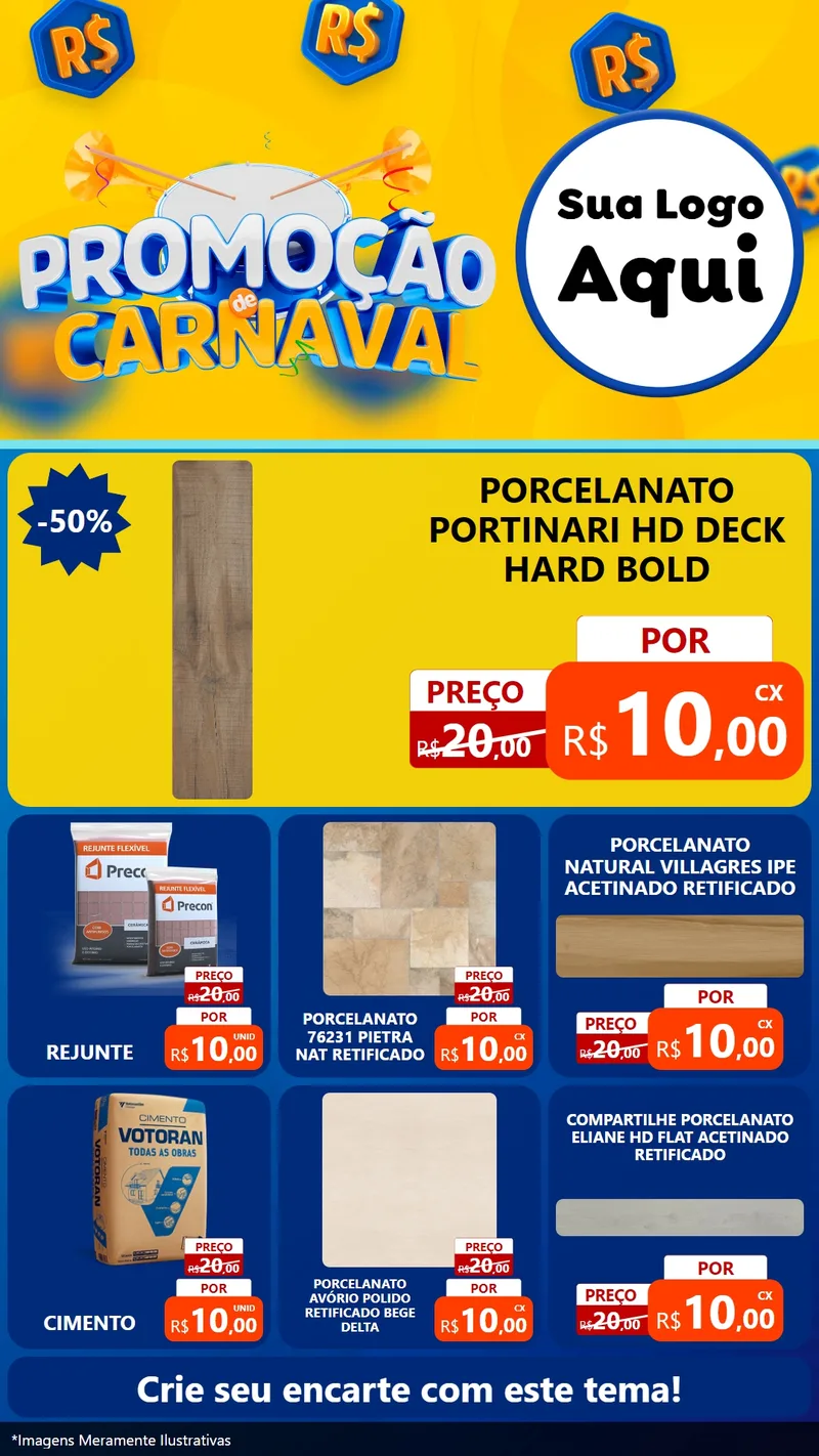 Modelo de Rede Social para Stories com o tema Promoção de Carnaval para Pisos e revestimentos