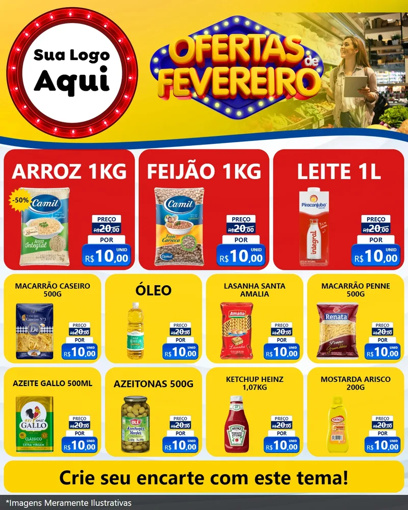Modelo de Rede Social para Feed Instagram com o tema Ofertas de Fevereiro para Supermercado