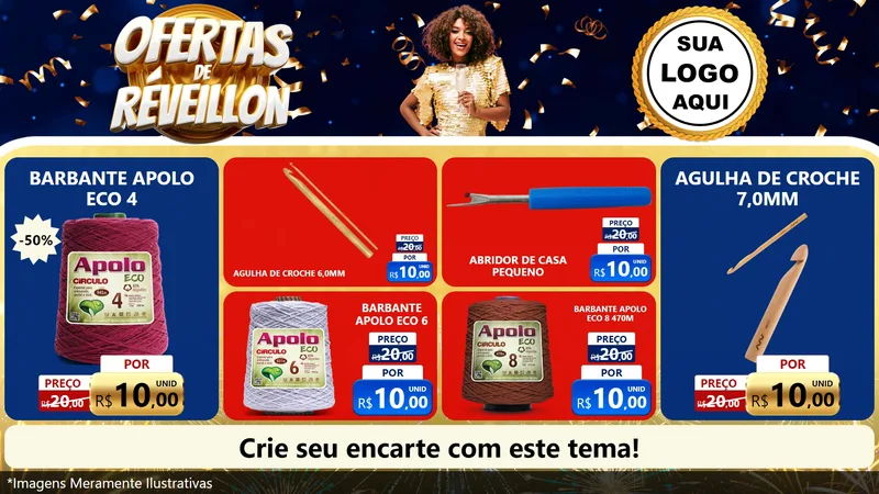 Modelo de TV para TV Horizontal com o tema Ofertas de Réveillon para Armarinho e Aviamentos
