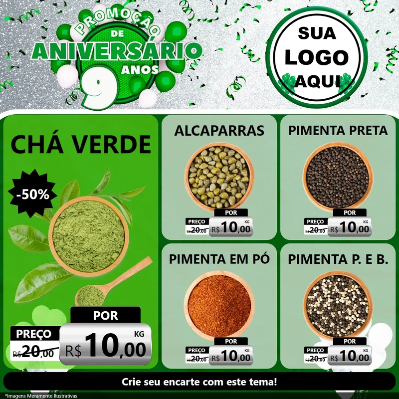 Modelo de Rede Social para Feed Facebook com o tema Promoção de Aniversário - 9 Anos para Produtos Naturais