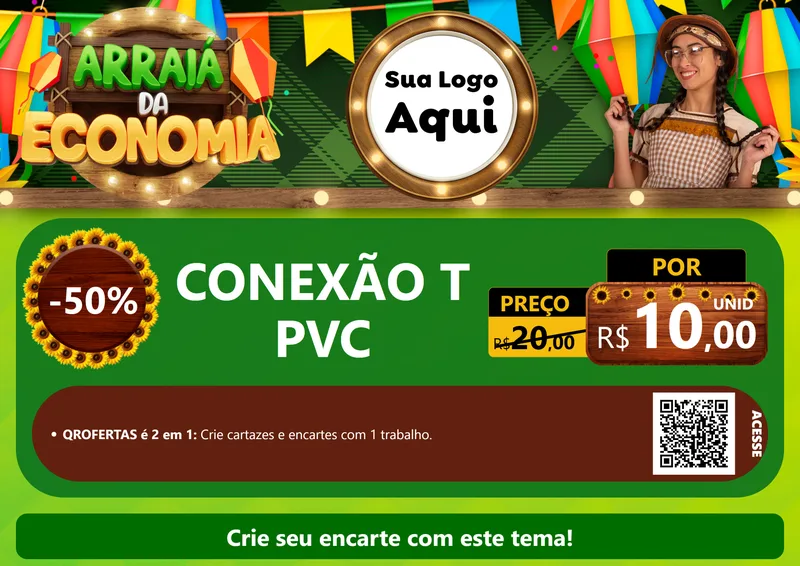 Modelo de Cartaz para Cartaz A4 Horizontal com o tema Arraiá de Economia para Tubos e conexões